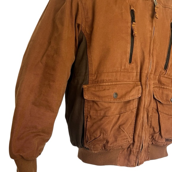 Walls Canvas Hooded Jacket XL Quilted Flannel Lined Brown Elbow Patches EnDura - Picture 2 of 14